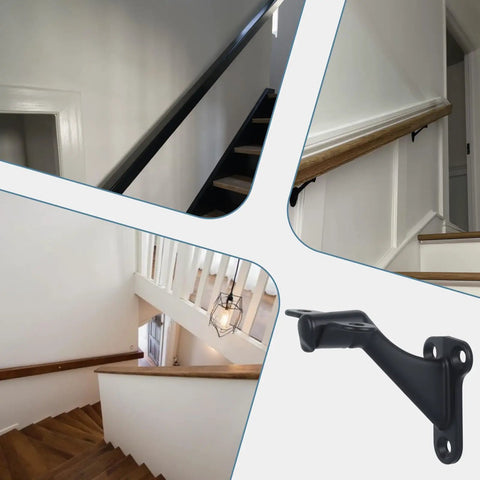 Heavy Duty Adjustable Handrail Brackets For Stairs Zinc Alloy Construction Matte Black Finish showcased on wooden staircase.