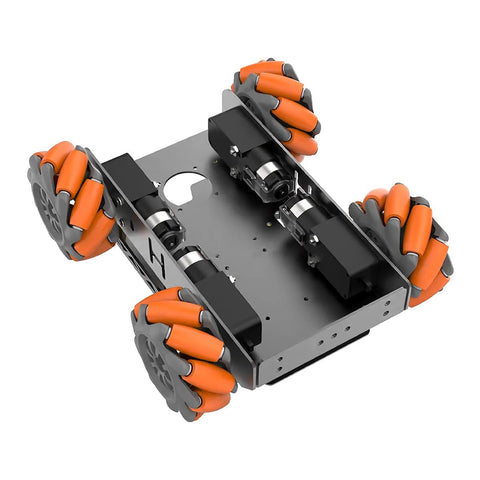 Mecanum wheel chassis car kit with TT motors on aluminum frame for DIY educational robot, 4 orange wheels