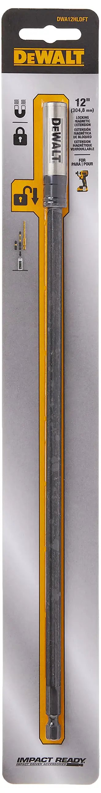 Packaging of Impact Ready Drill Bit Holder Extension, 12 Inch, Magnetic Retention, Locking Bit Holder For One Inch Screw Driving Bits