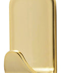Small Brass Tone Metal Hooks With Adhesive Strips, 4 Hooks And 5 Strips, Damage Free Wall Hangers, single brass hook close-up