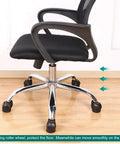2 Inch Office Chair Wheel Stopper Set Of 5 Soft Felt Caster Cups shown installed on black office chair over hardwood floor
