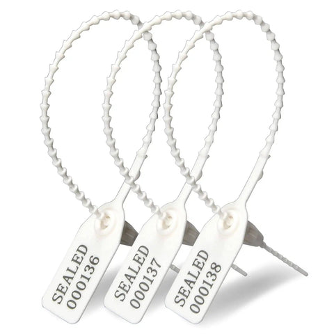 Plastic Tamper Seals And Pull Tight Zip Ties For Security Tags Numbered Disposable Self Locking Ties 250mm Length White 100 Pieces