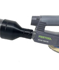 27mm Port Dust Collection Hose Adapter For Two And A Half Inch Hose Fits Domino DF 500 XL 700 Rotex ETS DTS RTS Sanders Made In USA Durable High Density Polymer Construction For Long Lasting And Heat Resistant Performance connected to a Festool sander.