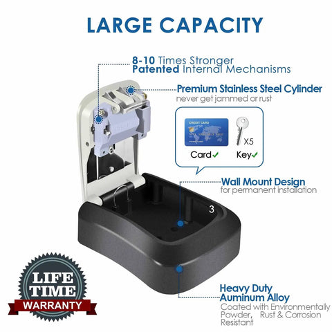 4 Digit Combination Key Lock Box Made From Heavy Duty Aluminum Alloy Waterproof Wall Mounted Outdoor Key Hider With Dust Proof Cover Resettable Safe Password Box Includes Mounting Kit For Secure Home Or Office Use