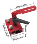 Precision Adjustable Fence Flip Stop With Miter Track Stop And Heavy Duty Aluminum T Slot Stop with dimensions displayed.