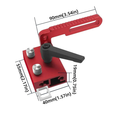 Precision Adjustable Fence Flip Stop With Miter Track Stop And Heavy Duty Aluminum T Slot Stop with dimensions displayed.