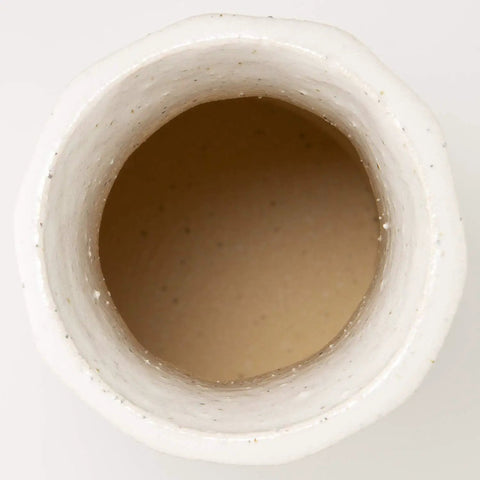 Top view of MR-1-2503 Hechimon Large Vertical White Vase Flower Base Ceramic Beveled Pottery With Granite White Finish