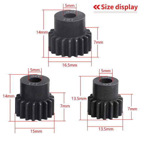 Durable Metal Spur Gear Set 54T 32P With 15T 17T 19T Pinions detailed size display for Traxxas models