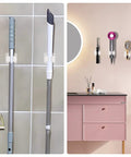 8 Piece Broom And Mop Wall Mount Kit With Self Adhesive No Drill Anti Slip Organizer holding tools in kitchen and bathroom