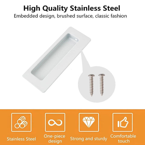 2 Pack Rectangular Recessed Concealed Door Handles 115mm Embedding Sliding Cabinet Pulls Stainless Steel With Screws