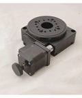 Motorized Rotary Positioning Stage NT02RA100 High Precision Electric Rotary Table, black metal build, angled view