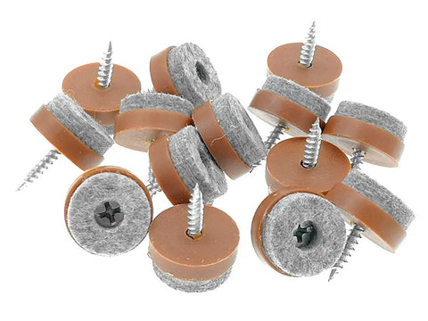 40 Pcs Screw On Felt Pads For Furniture Brown 20mm with screws, fit wooden chair and table legs, protect hardwood floors