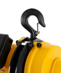 Powerful Heavy Duty Electric Chain Hoist 2200 Lbs Lift With 10 Ft Range And 1300W Motor close-up of black hook with safety latch.