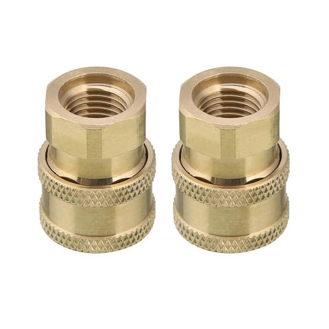 Two brass pressure washer couplers, 1/4 in quick-connect to female NPT, 5000 psi.