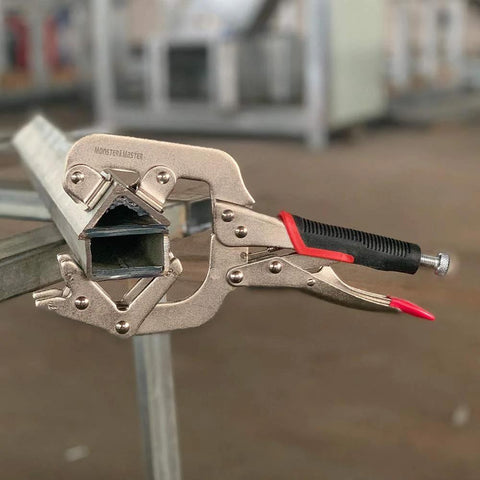 Monster & Master 10-inch welding pipe plier clamp, fast-release locking with large V-pads, side view