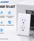 Tamper-Resistant Duplex Receptacle 15A 125V Wall Outlet With Wall Plate, Self-Grounding 2 Pole 3 Wire 5-15R, Residential Grade UL Listed, Glossy White, Pack Of 10