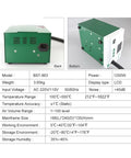 Back and bottom view of Lead Free Hot Air Soldering Station With Touch Screen LCD 1200W Power, product specifications shown