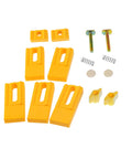 Kickback Buster 3D Push Block With Gravity Heel Kit For Table Saws, yellow components including push block parts and screws.