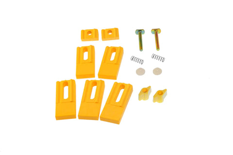Kickback Buster 3D Push Block With Gravity Heel Kit For Table Saws, yellow components including push block parts and screws.