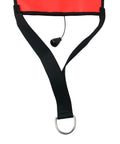 Close-up of straps and over pressure valve on the Big Neon High Visibility 50 Lb Lift Bag For Scuba Diving With Over Pressure Valve