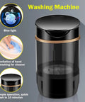 Compact Portable Mini Washing Machine That Is A Total Game Changer, lightweight black washer with transparent design.