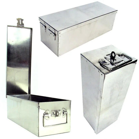 Heavy Duty Lock Box With Folding Handle, Secure Metal Storage Chest for Cash, Jewelry, Passports, Heirlooms and Small Weapons