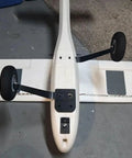 Aeroscout RC Plane Tail Wheel Conversion Kit With Rear Wheel Landing Gear Upgrade installed on fuselage, showing secure fit.