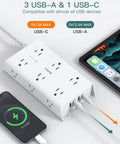 Surge Protector Power Strip With 12 Wide Outlets And 4 USB Ports Including USB C 5 Foot Extension Cord in use