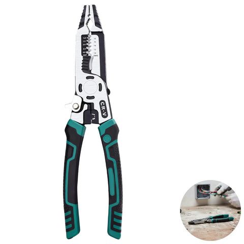Heavy Duty 10 In 1 Electrician Pliers With Premium Carbon Steel Jaw And Cozy Tpr Grip Handle, ideal for wire stripping and crimping.