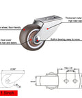 1-1/2 Inch Rigid Caster Wheels Set Of 4 With Stainless Steel No Sag Design, detailed diagram showing construction and measurements
