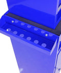Close-up of blue Rolling Tool Cart With Five Drawers On Wheels Heavy Duty Steel Tool Chest For Garage And Warehouse Storage