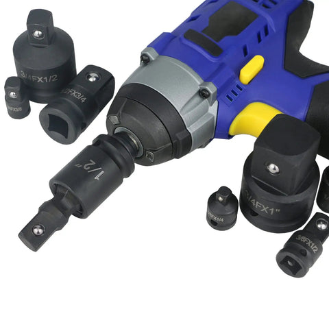 Power tool using 11 Piece Impact Adapter And Reducer Set With Universal Joint Swivel Sockets For Quarter Inch, Three Eighths Inch