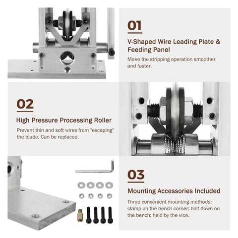 Electric Wire Stripping Machine For Copper Cable Recycling showing V-shaped feeding panel and processing roller components.