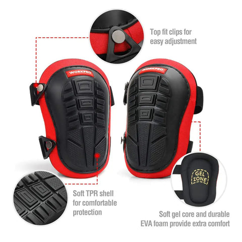 Knee Pads For Work With Soft Gel Core And EVA Foam Padding, ergonomic shell and easy adjustment clips for comfortable wear
