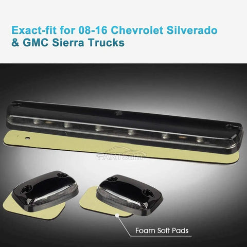 Clear Lens Cab Roof Marker Lights With 12 LED Amber Top Assembly for Silverado and Sierra, displaying light bar and pads
