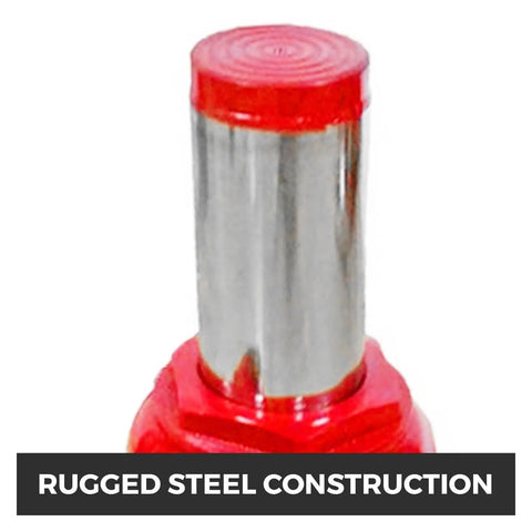 Close-up of Heavy Duty Air Hydraulic Bottle Jack 50 Ton Straight Up Savage showing rugged steel construction for durability.