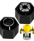 2 Pack Router Collet Kit 1/4 Inch And 1/2 Inch Replacement Set For Dewalt 1613 1617 1618 Series Routers And DW621 DW616 DW618 DW622 DW626, showing black steel collets and yellow router