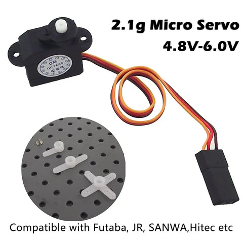 Ultra Lightweight 2.1g RC Micro Servo Set of Two 180 Degree DM S0020 4.8V 6V for RC Hobby Parts Perfect for Tiny Rigs and Micro Projects With Stable PWM Range and Precise Motion showing micro servo and accessories with wiring.