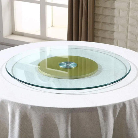Round Glass Turntable With Aluminum Base For Dining Tables, Lazy Susan Rotating Tray, 9mm Tempered Glass on table