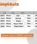 Compatibility chart for Rear Wheel Hub And Bearing Assembly 512535 including Nissan Juke, Qashqai, Rogue, and Rogue Sport models.