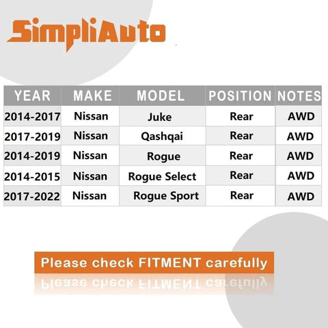 Compatibility chart for Rear Wheel Hub And Bearing Assembly 512535 including Nissan Juke, Qashqai, Rogue, and Rogue Sport models.