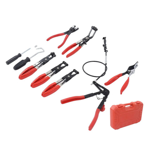 Heavy Duty Hose Clamp Pliers Set With Ergonomic Rubber Handles Built For Tough Automotive Repairs And Versatile Maintenance Jobs Using Durable Steel Construction For Maximum Power And Long Lasting Performance, 9-piece kit