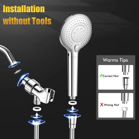 High Pressure Handheld Showerhead With Hose And Bracket, 15 Stage Filtration Water Softener Shower Filter For Hard Water installation diagram