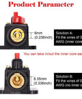 Diagram of 40 Amp Inline Circuit Breaker with Manual Reset Fuse Holder, showing wire fitting solutions for 12V-24V DC systems.
