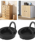 2 Pack Recessed Zinc Alloy Door Pull Handles With Screws, 40mm Flush Ring Pulls for cabinets and drawers, shown in black