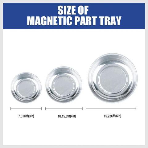 Magnetic Tray Set For Mechanics Gearhead Favorite 3 Piece Round Stainless Steel Magnetic Parts Tray Kit In 3 In 4 In And 6 In Sizes