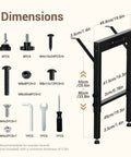 Adjustable Heavy Duty Workbench Legs With Rubber Pads, 4 Pack, Height From 25.6 Inches To 33.8 Inches, shown with dimensions and hardware