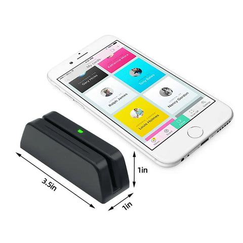 Magnetic Stripe Card Reader 3 Track Magstripe USB Keyboard Emulation Plug and Play for QuickBooks Online POS with smartphone display.