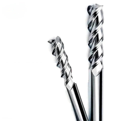 Solid Carbide End Mill With Three Flutes And U-Shaped Design For Aluminum Copper Plastic Wood Fiberglass High Feed Machining, 14mm diameter and 100mm length.