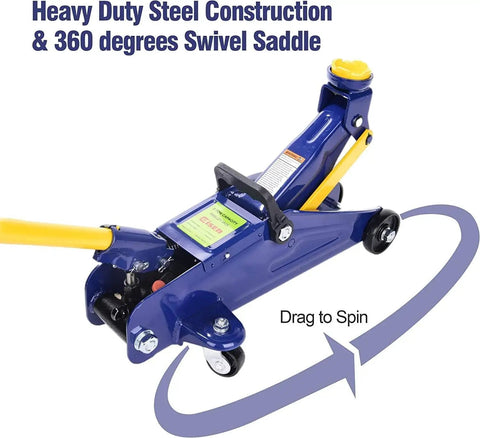 2 Ton Hydraulic Floor Jack With 4000 Lb Lift Capacity, Heavy Duty Car Jack Trolley For Home Garage, Blue Steel Construction